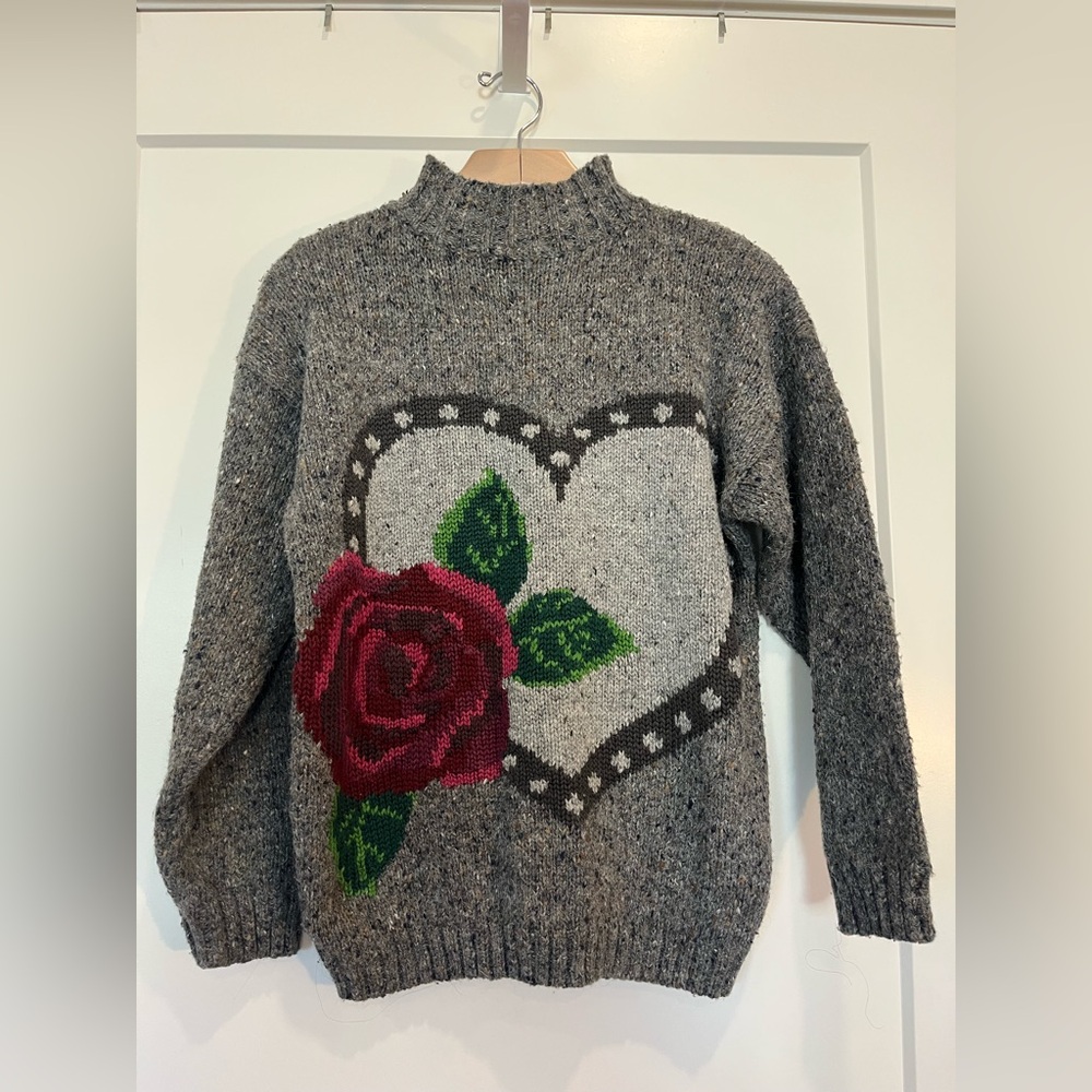 Vtg The Limited wool blend rose pattern boho cottagecore cabin goth sweater M